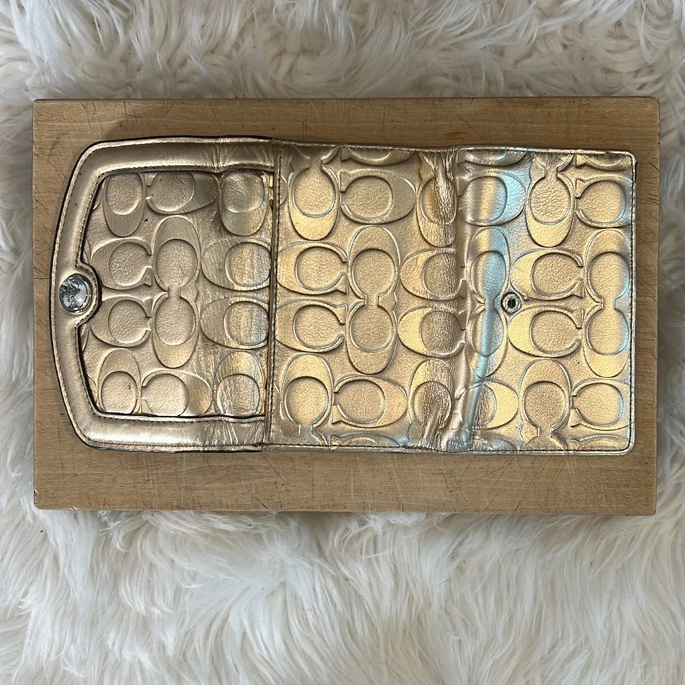 Coach Gold C Monogram Embossed Trifold Walket